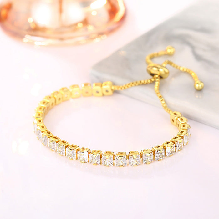Sparkling Cubic Zirconia Tennis Bracelet | Adjustable Copper Bolo Bracelet