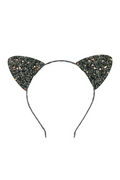 Black glitter cat ears headband on a solid white background.