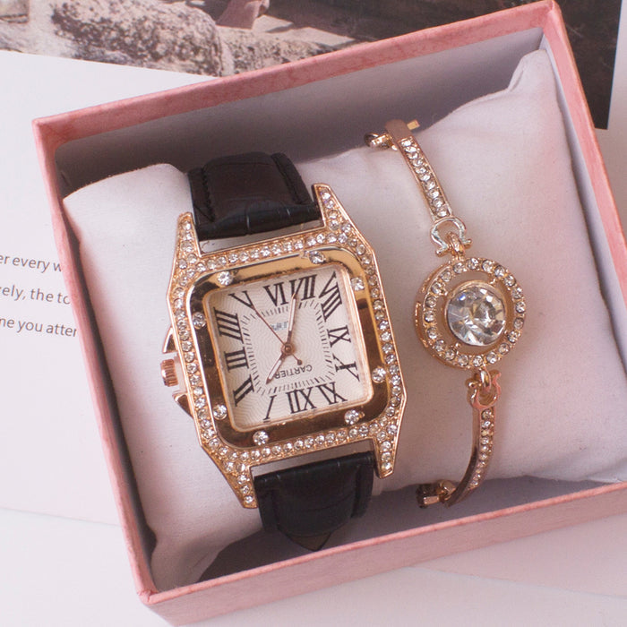 Square Watch Rhinestone Women's Suit Watch Box