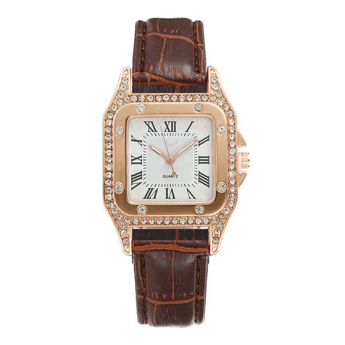 Square Watch Rhinestone Women's Suit Watch Box