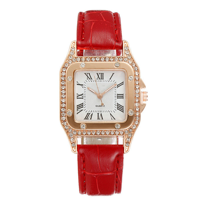 Square Watch Rhinestone Women's Suit Watch Box