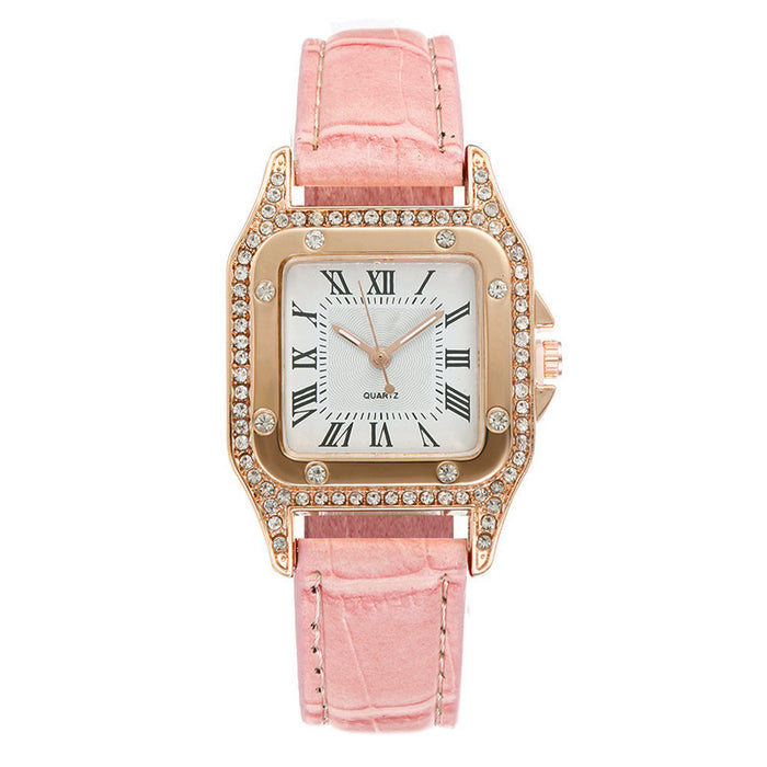 Square Watch Rhinestone Women's Suit Watch Box