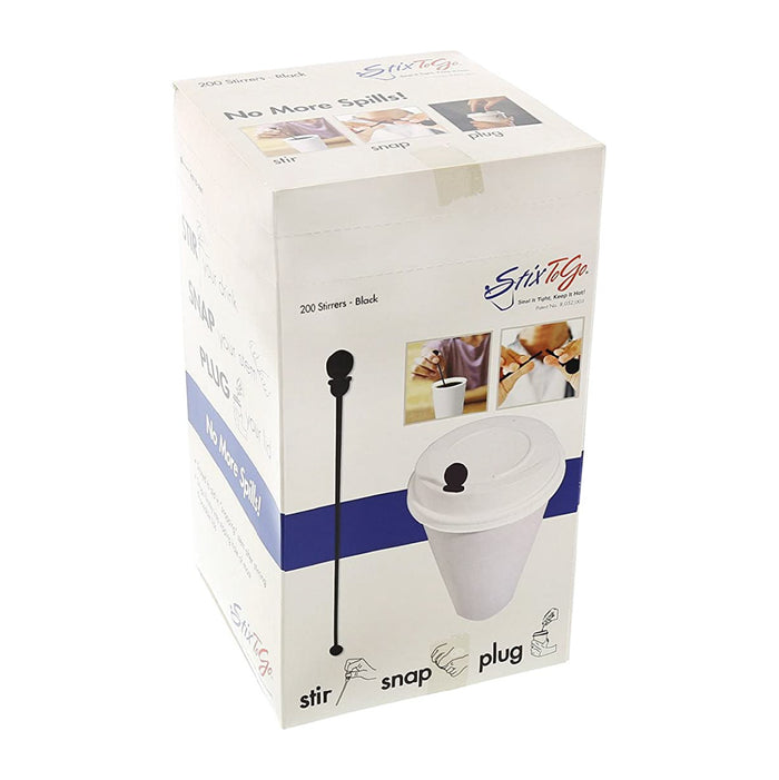 StixToGo 7.5" Black Stir N Plug Beverage Plug Coffee Stoppers & Coffee Stirrers 200 Count