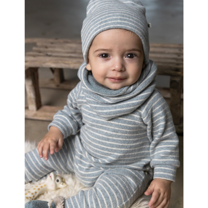 Baby wearing striped romper