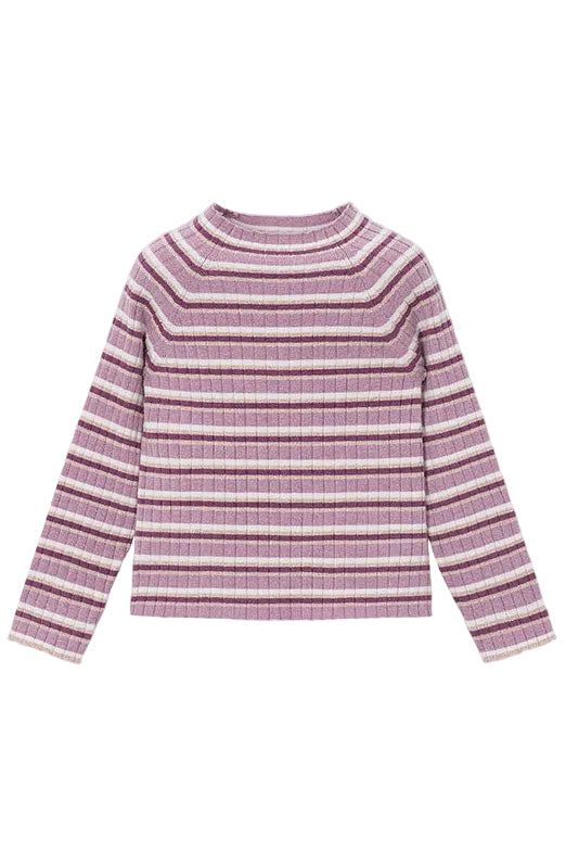 violet mix striped knit mockneck top