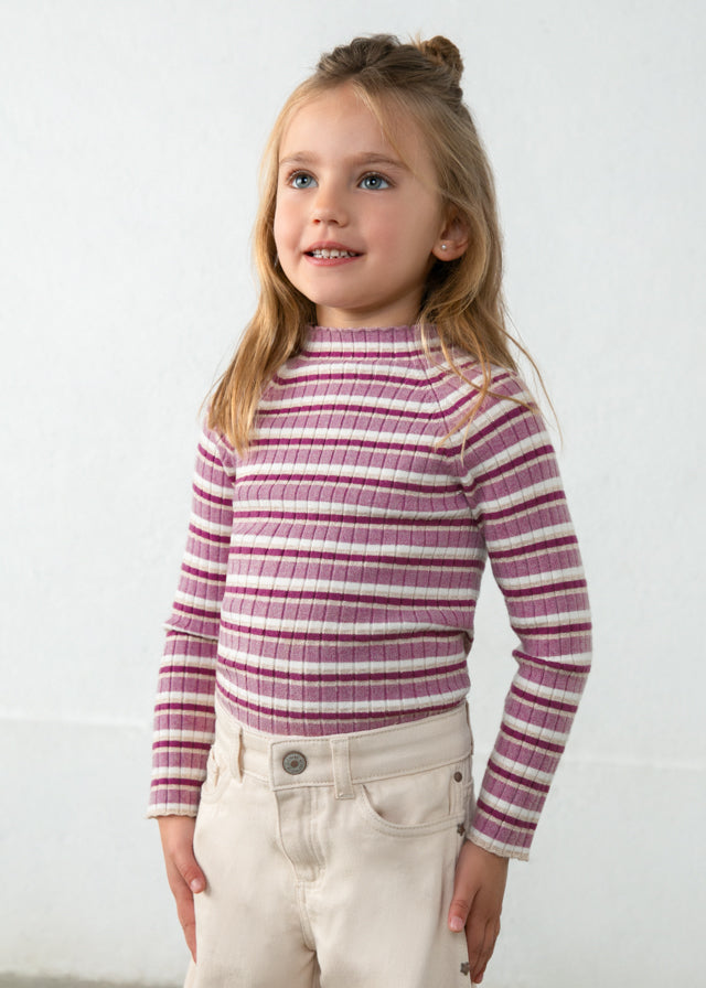 violet mix striped knit mockneck top