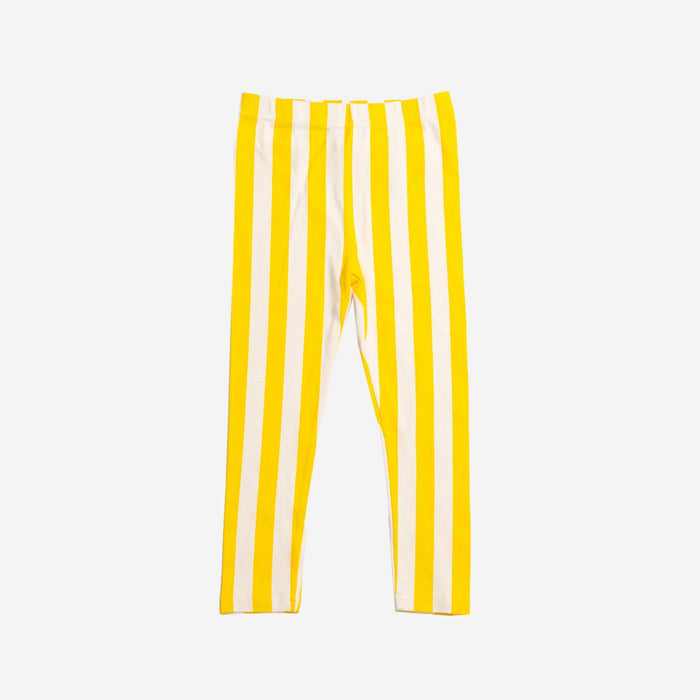 Yellow and white striped pants on a light gray background