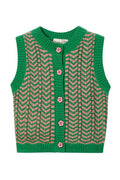 Green and pink patterned vest on a white background