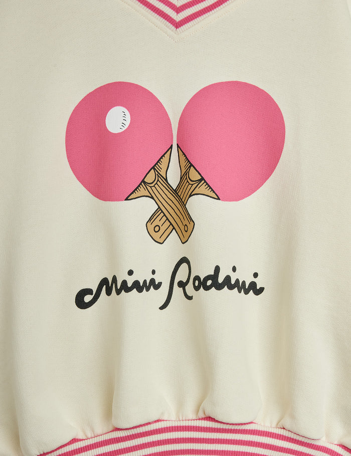 sweatshirt with pink ping pong paddles and 'Mini Rodini' logo