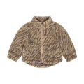 beige and brown zebra stripe sherpa jacket on white background