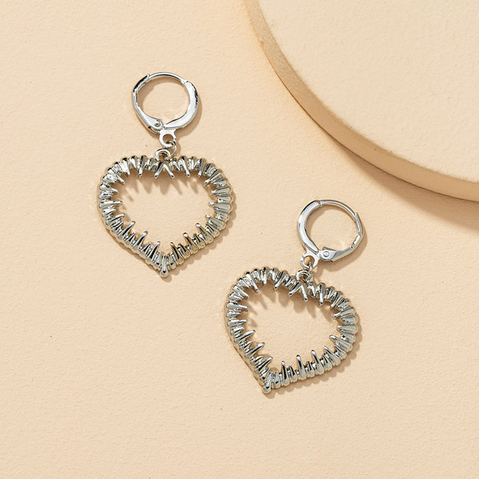 Textured Silver Spiked Heart Drop Earrings | Gothic Alt Hoop Jewelry