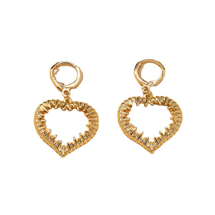 Textured Silver Spiked Heart Drop Earrings | Gothic Alt Hoop Jewelry