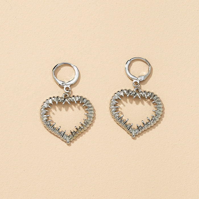 Textured Silver Spiked Heart Drop Earrings | Gothic Alt Hoop Jewelry