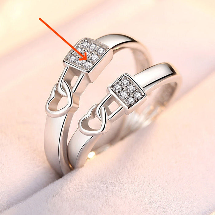 "The Bond" Matching Couple Rings | Cubic Zirconia Heart & Lock Promise Jewelry | Resizable