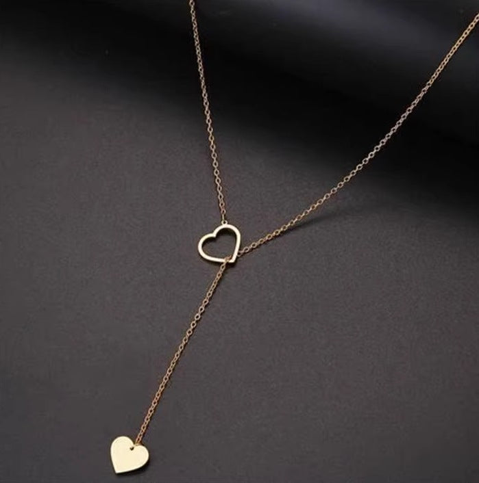 The Falling Hearts Lariat – 18k Gold Dipped Clavicle Chain Necklace
