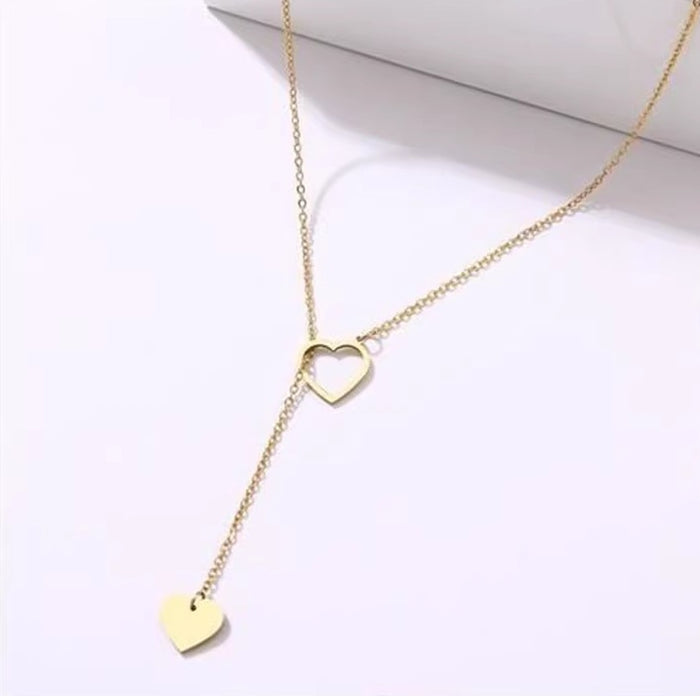 The Falling Hearts Lariat – 18k Gold Dipped Clavicle Chain Necklace