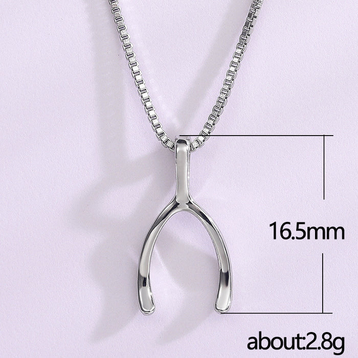 The Fortunate Arc – White Gold Plated Wishbone Necklace on Box Chain