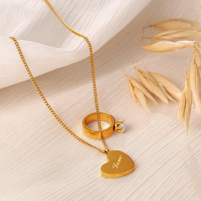 The Promise Duo – Engraved Heart and Crystal Solitaire Ring Charm Necklace