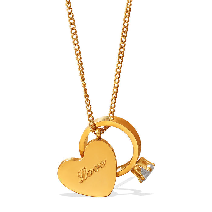 The Promise Duo – Engraved Heart and Crystal Solitaire Ring Charm Necklace