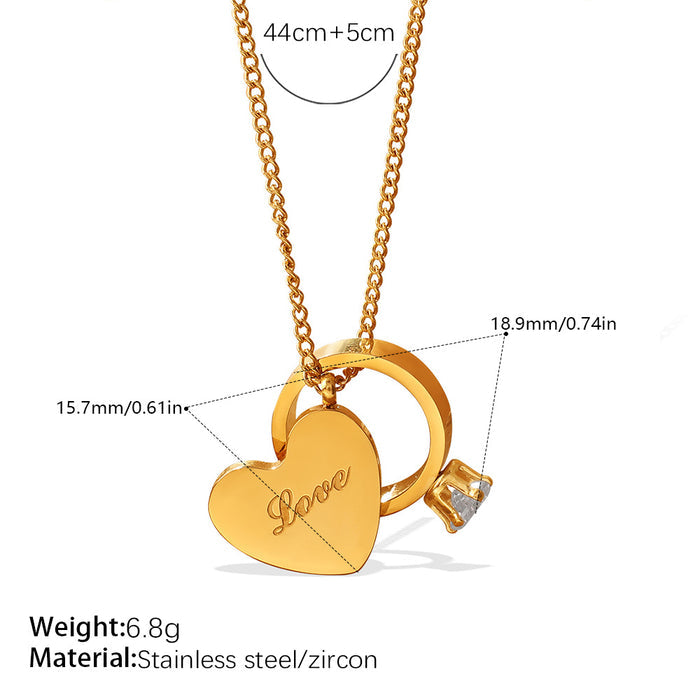 The Promise Duo – Engraved Heart and Crystal Solitaire Ring Charm Necklace