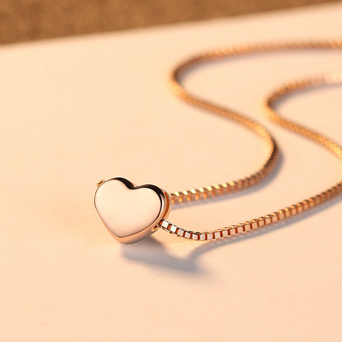 The Rose Aura Heart Solitaire – Minimalist Rose-Toned Box Link Chain