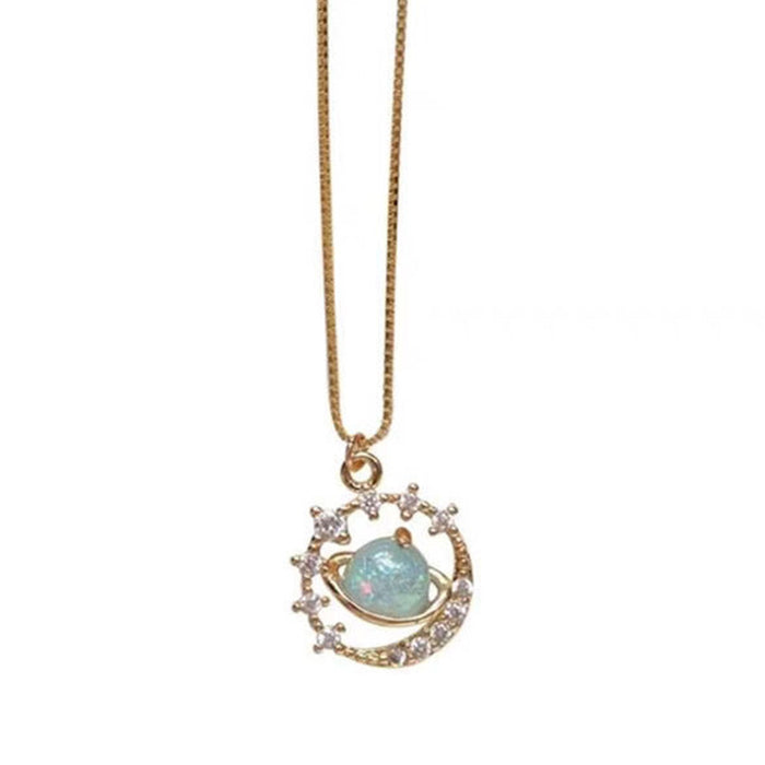The Saturnia Orbit – Radiant Galaxy Pendant with Crystal Halo