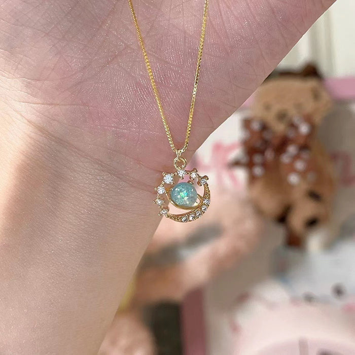 The Saturnia Orbit – Radiant Galaxy Pendant with Crystal Halo