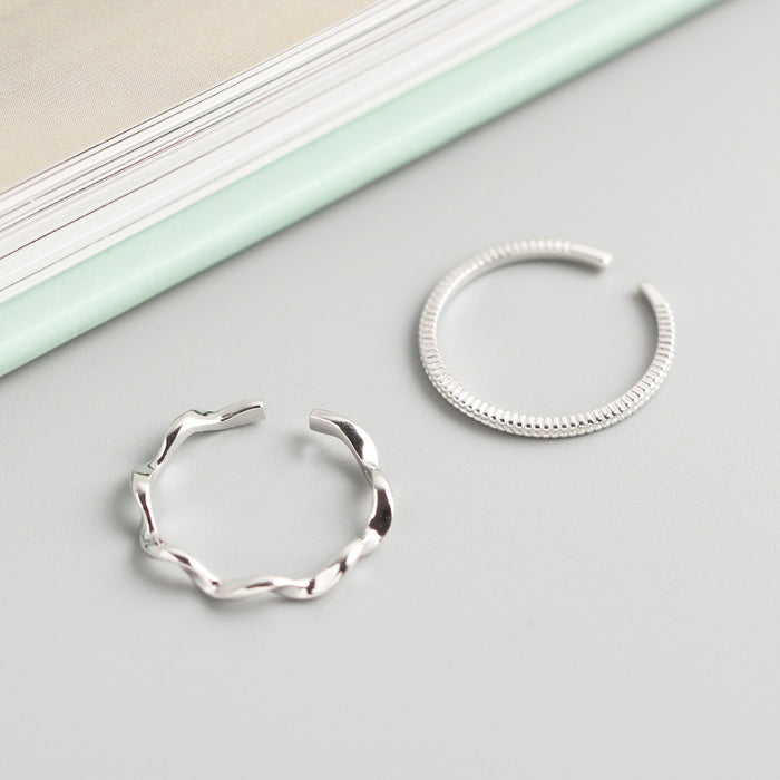 The "Tidal Duo" Ring Set | Textured Silver Stackable Rings | Fluid Geometric Open Rings