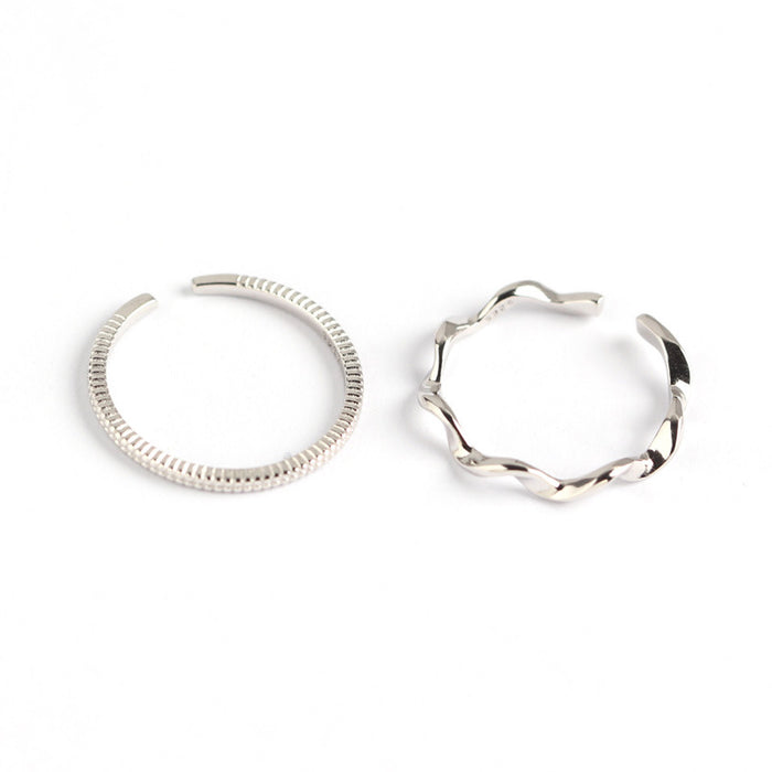 The "Tidal Duo" Ring Set | Textured Silver Stackable Rings | Fluid Geometric Open Rings