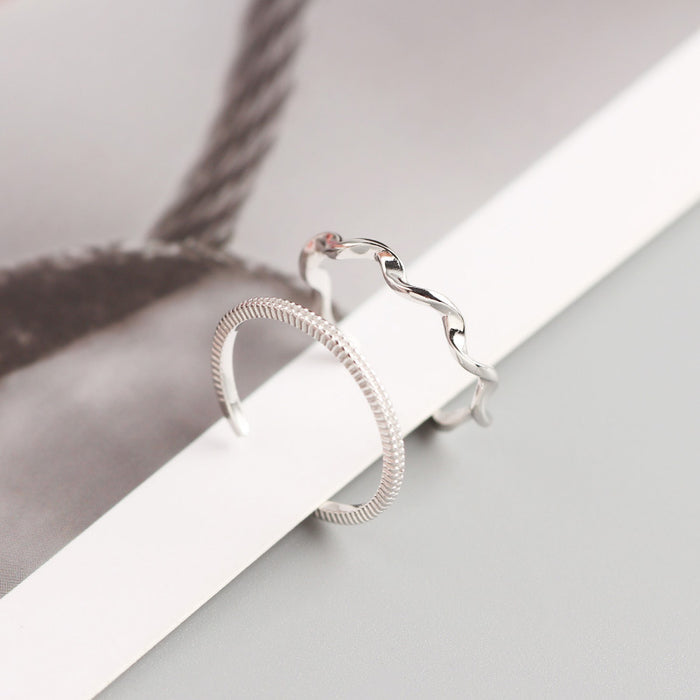 The "Tidal Duo" Ring Set | Textured Silver Stackable Rings | Fluid Geometric Open Rings