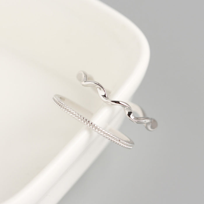 The "Tidal Duo" Ring Set | Textured Silver Stackable Rings | Fluid Geometric Open Rings