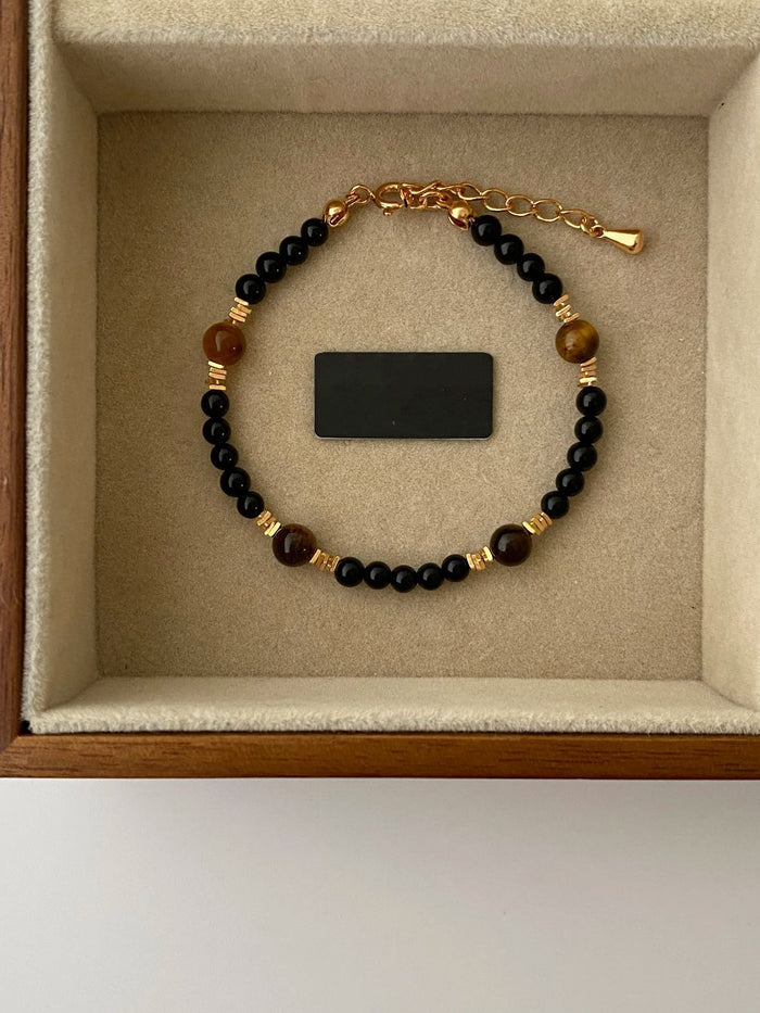 Tiger’s Eye & Black Onyx Protection Bracelet | Unisex Natural Stone Beaded Bracelet