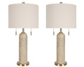 "Travertine Elegance" Travertine Table Lamp (Set of 2) - Travertine / Soft Gold