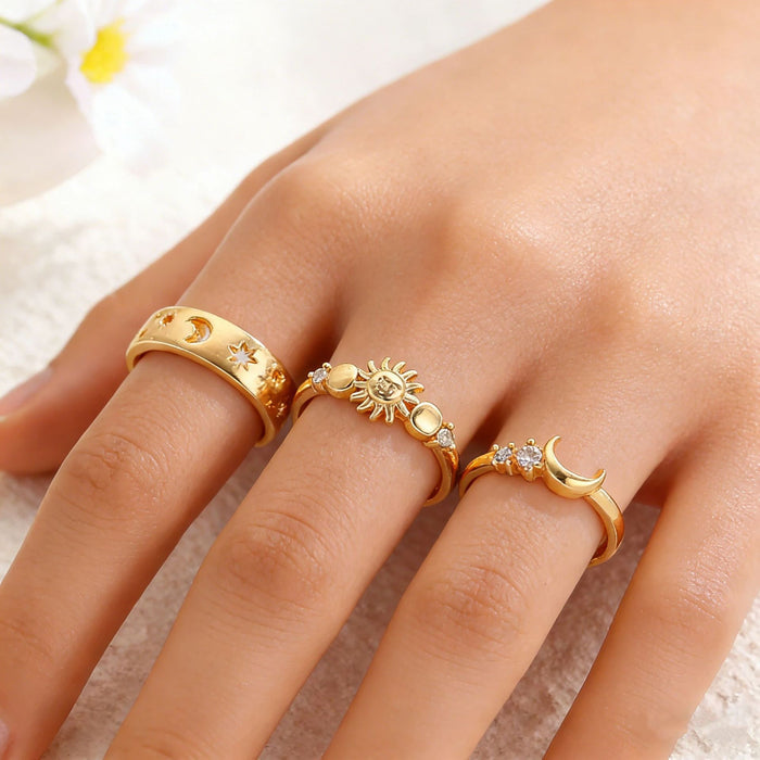 Trendy Zircon Star And Moon Ring - Minimalist Rings for Women