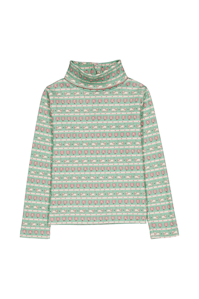 mint green turtle neck with kittens striped patterns