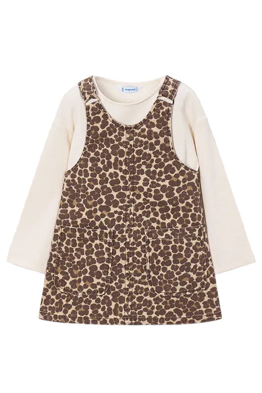 Leopard print pinafore dress and top set