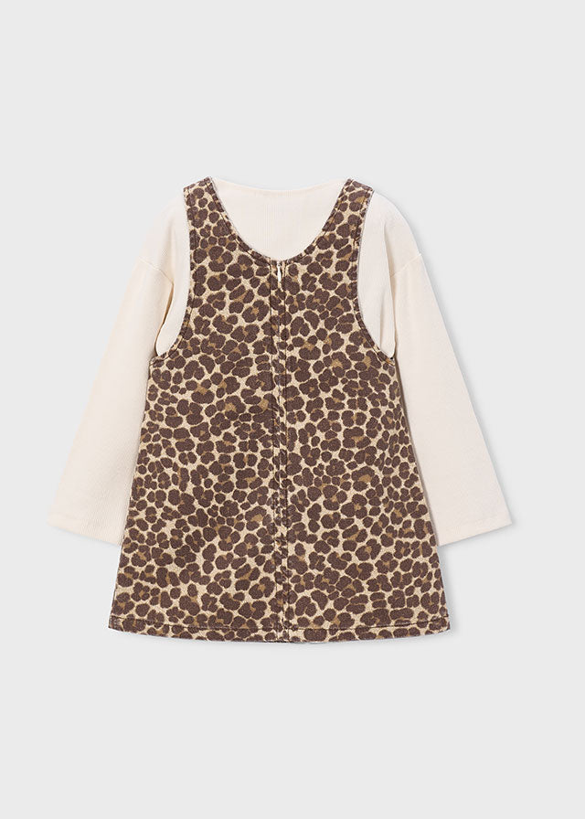 Leopard print pinafore dress and top set
