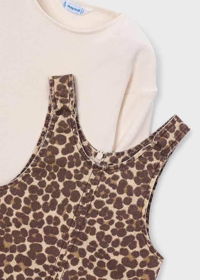 Leopard print pinafore dress and top set