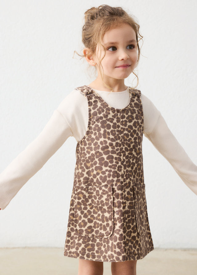 Leopard print pinafore dress and top set