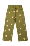 Green pants with heart patterns on a white background