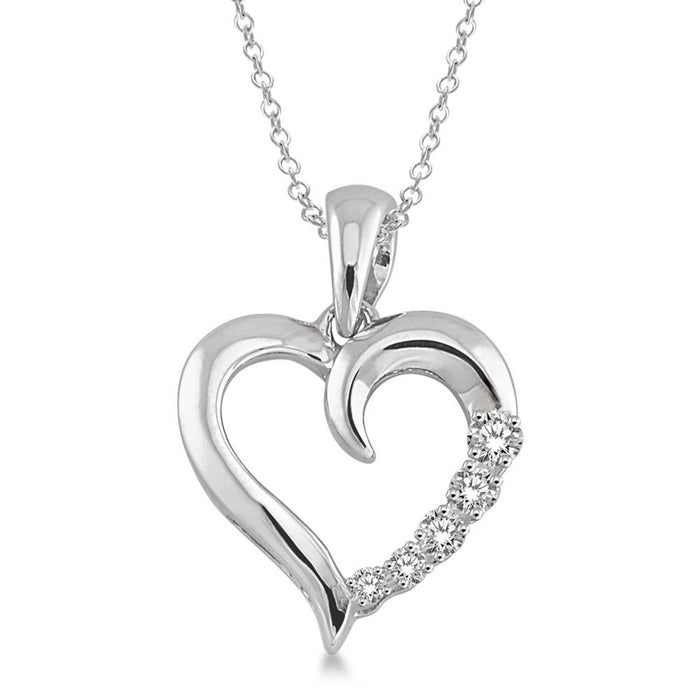 photo of diamond heart pendant, .03twt round diamonds set in sterling silver- suspended from an 18" cable chain