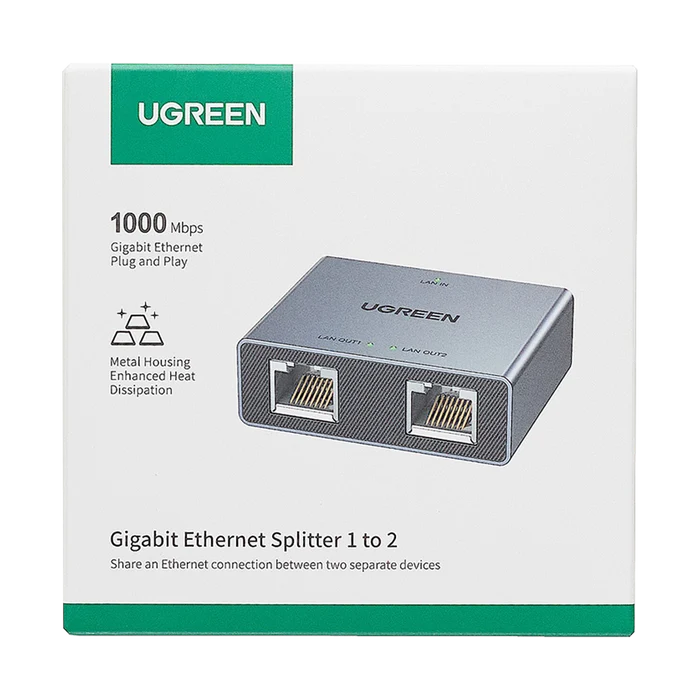 UGREEN 1-to-2 Gigabit Ethernet Splitter, 1000Mbps LAN Network Adapter