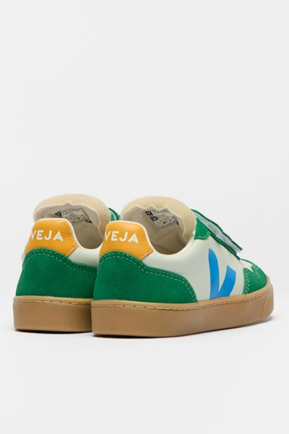 Pair of colorful sneakers with 'Veja' branding on a white background