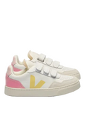 Pair of pastel-colored sneakers with a visible brand logo on a white background