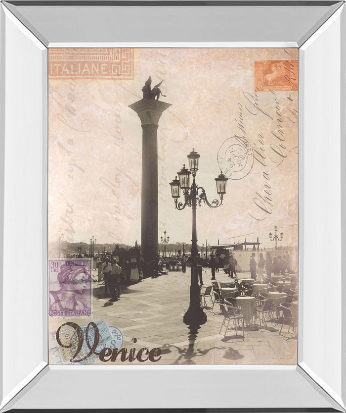 Venice Travelogue By Ben James - Mirror Framed Print Wall Art - Beige