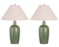 "Verdant Elegance" Ceramic Table Lamp (Set of 2) - Sage Green / Asb