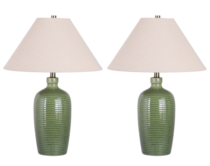 "Verdant Elegance" Ceramic Table Lamp (Set of 2) - Sage Green / Asb