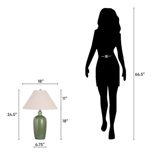 "Verdant Elegance" Ceramic Table Lamp (Set of 2) - Sage Green / Asb