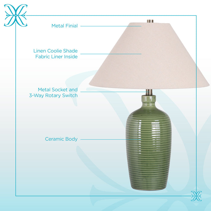 "Verdant Elegance" Ceramic Table Lamp (Set of 2) - Sage Green / Asb