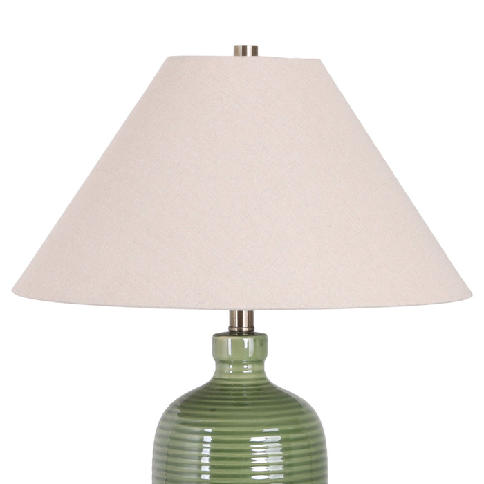"Verdant Elegance" Ceramic Table Lamp (Set of 2) - Sage Green / Asb